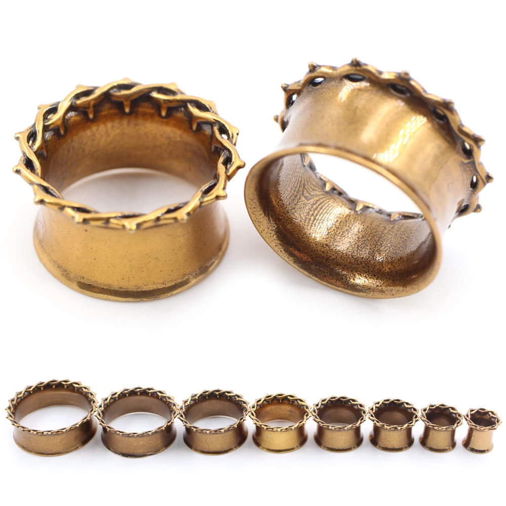 Alisouy 1 Stück Retro Hohl Kupfer Dornen Flared Ohr Tunnel Plugs Expander Flesh Stretcher Gauges Ohrringe Piercing Körperschmuck