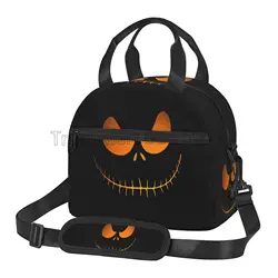 Halloween Orange Pumpkins Faces Insulated Lunch Bag for Kids Adults Reusable Portable Thermal Bento Tote with Adjustable Strap