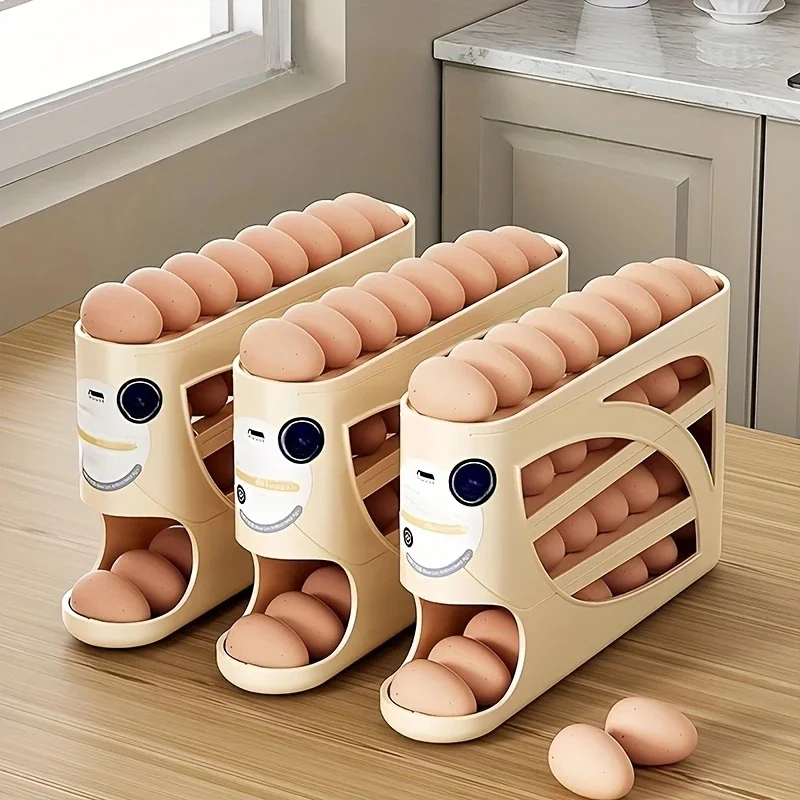 Contenedor de almacenamiento de huevos rodante de 3 niveles para refrigerador, estante organizador de 24 huevos, caja de almacenamiento de cocina y nevera de gran capacidad