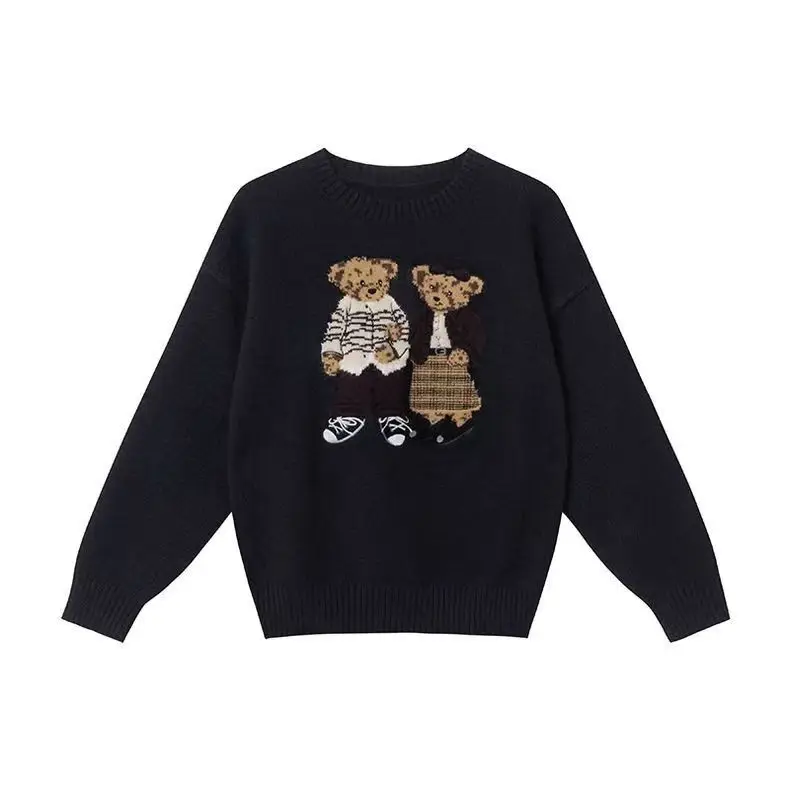 Harajuku Cartoon Bear Jacquard Knitted Sweater Women Pullover Autumn Winter Oversize Sweater Casual Sweet Korean Kawaii Jumpers