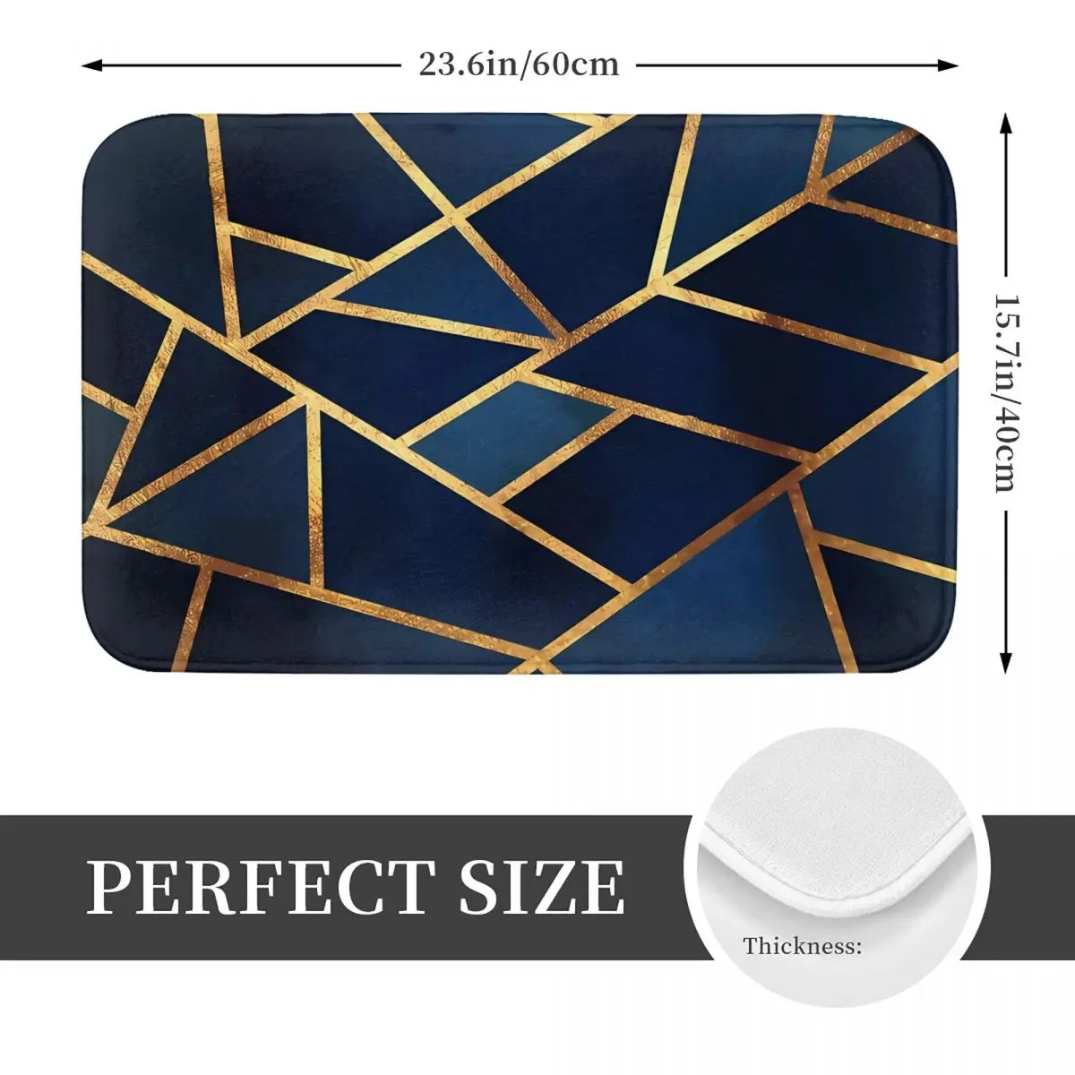 Navy Gold Stone Geometric Bath Mat Non-slip Blue Toilet Mat Quick Dry Kitchen Shower Room Floor Mat Velvet Soft Bathroom Carpet