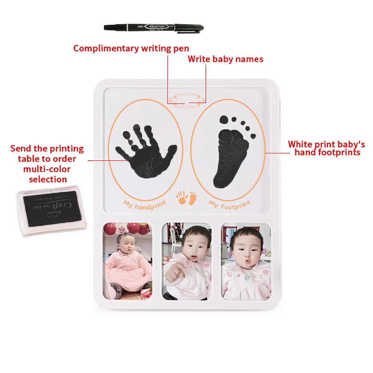 New baby one hundred days old hand and foot prints Baby gift hand and foot prints hand and foot prints picture frame souvenir