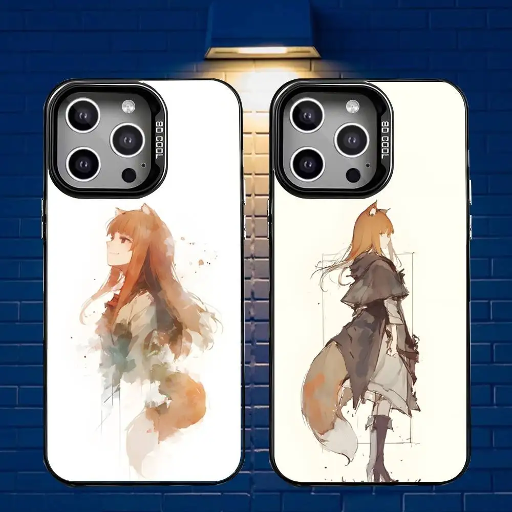 

Anime S-Spice and W-Wolf Phone Case For iPhone 16,15,14,13,12,11,Mini,Pro,E,MAX Gray Matte Silicone Black Cover