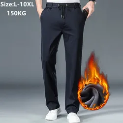 Fleece Plus Size Men Pants 150KG 6XL 7XL 8XL 9XL 10XL Dad Gift Work Winter Warm Stretched Formal Thick Straight Male Trousers