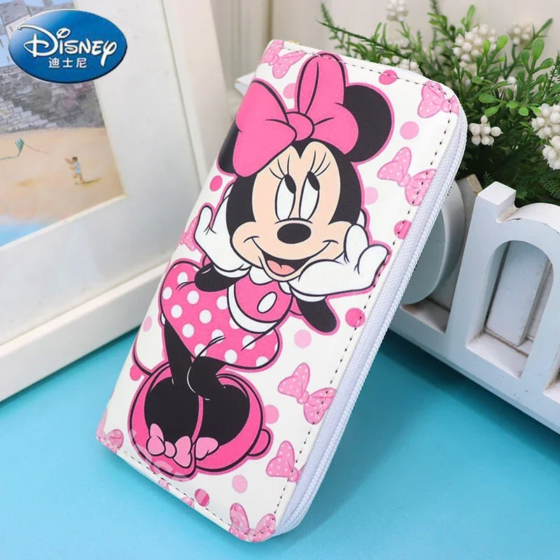 Disney New Women's Purse PU Cartoon Long Wallet Mickey Mouse Frozen Elsa Print Zipper Coin Purse Girls ID Holder Christmas Gift