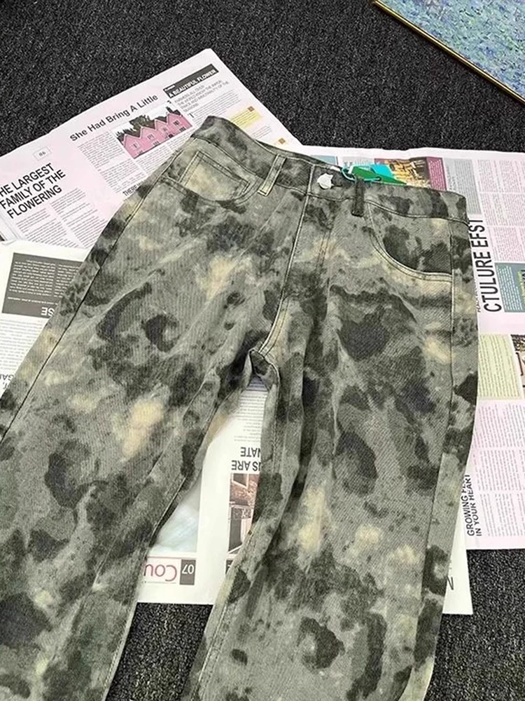 جينز رجالي أمريكي عصري بخصر مرتفع وساق مستقيمة، بنطلون طويل واسع الساق مقاوم للبلى بتصميم شبابي أنيق