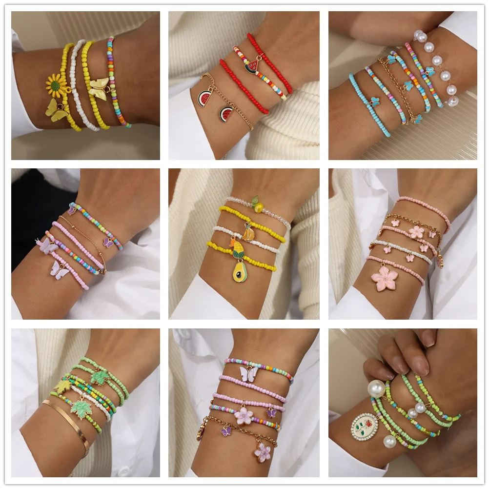 Aihua لطيف الفتيات ساكورا زهرة اللؤلؤ مطرز سوار للنساء اليدوية الاطفال الصداقة أفضل أصدقاء الهدايا مجموعات المجوهرات