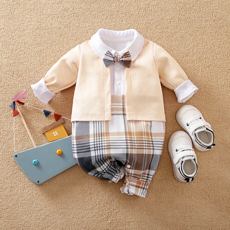 Onesies Baby Boys Suits Newborn Toddler Long Sleeve 0-18 months Gentleman Tie Outfit Handsome Jumpsuit Spring and Autumn Cotton