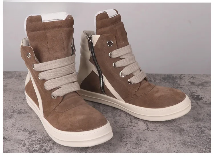 Rock Vintage High Street Boots Man Genuine Leather Fashion High-top Sneakers Trend Rock Men Trainer Women Flat Shoes Big Size image 6