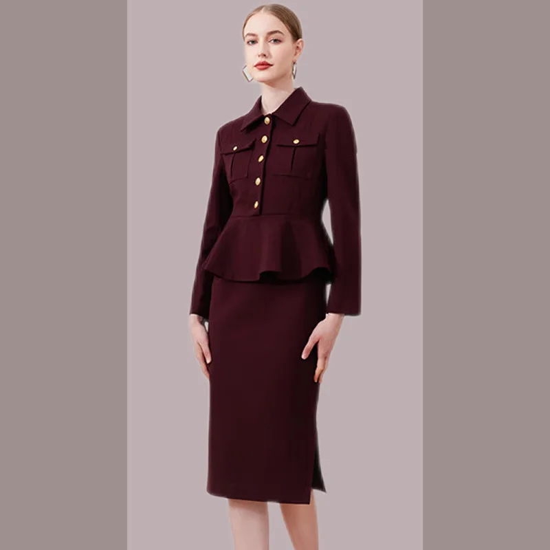 High end niche autumn and winter new formal flight attendant OL workwear temperament goddess style shirt dress