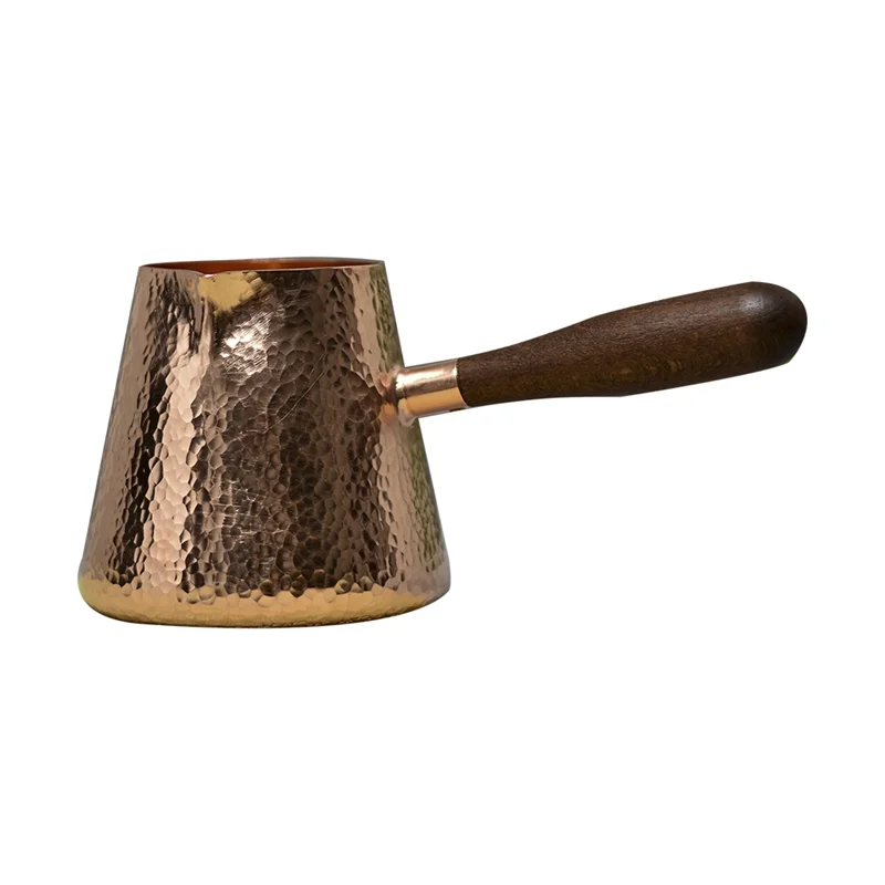 

AT19-500Ml Pure Copper Latte Pitcher Milk Jug With Wooden Handle Kettles Hammer Handcraft Drinkware Tableware