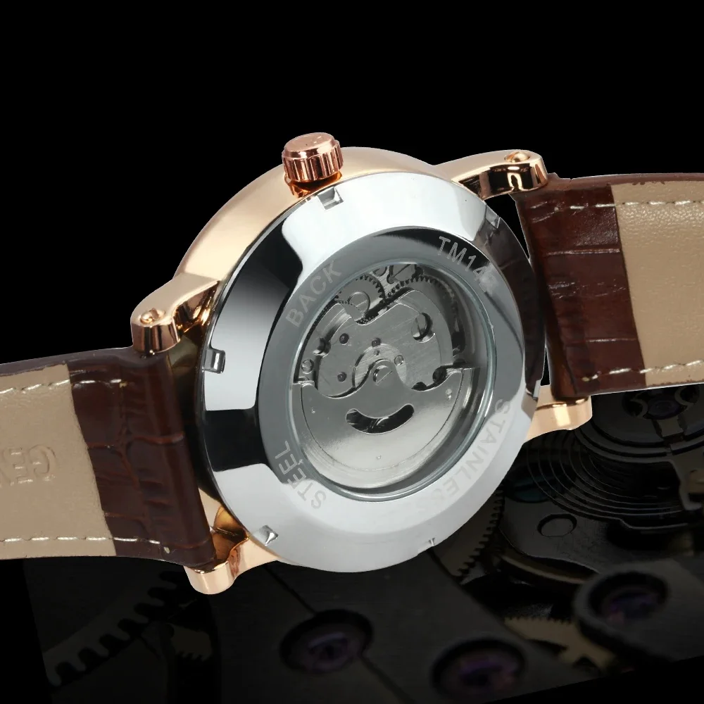 Roman Numeral Men's Automatic Mechanical Watch, Round Case with Leather Strap and Skeleton Design, Calendar Three-Hand Business Watch, Simple and Elegant Light Luxury Men's Watch, Popular European and American Formal and Casual Mechanical Watch, Gift for Men, Automatic Mechanical Wristwatch.