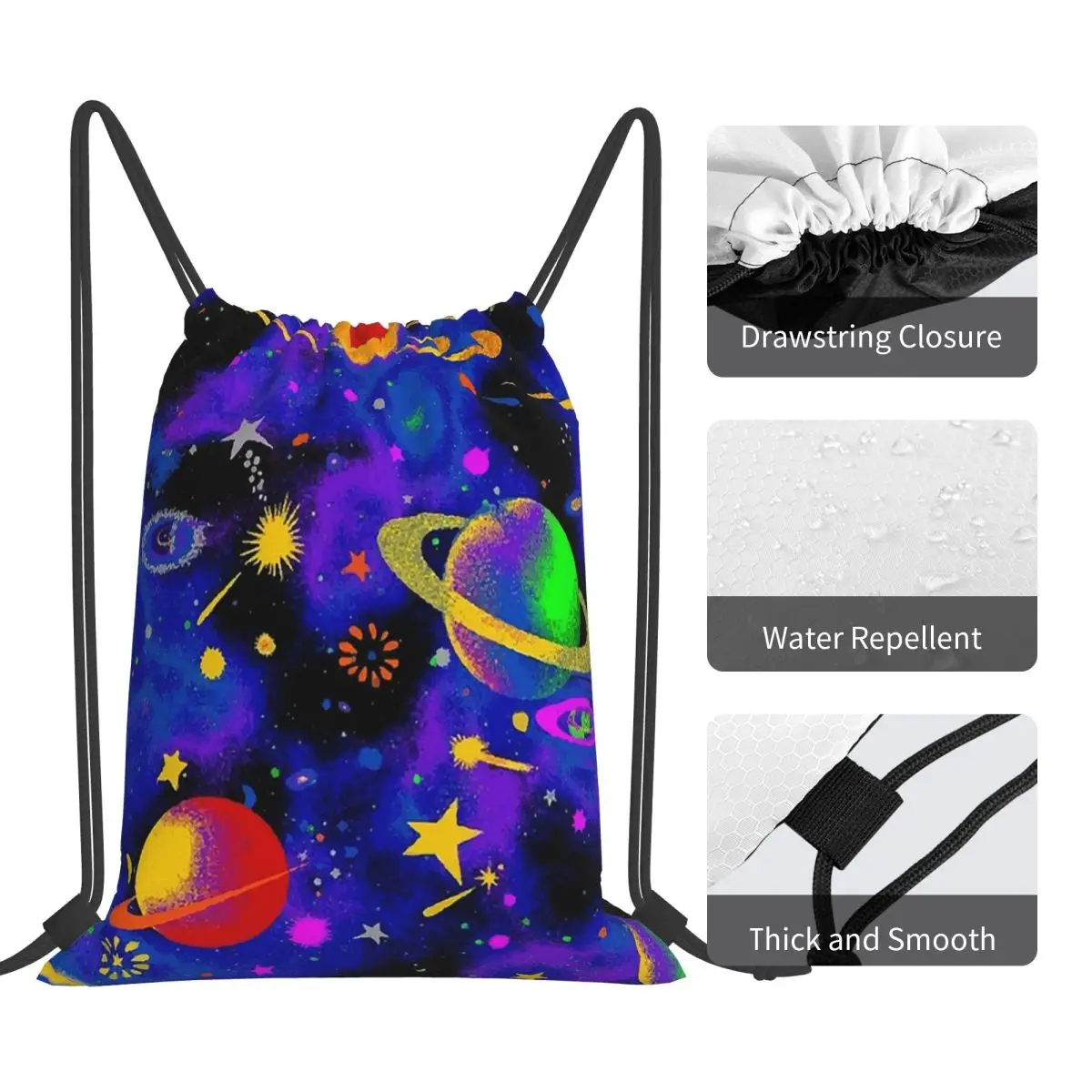 Neon Space Backpacks Fashion Portable Drawstring Bundle Pocket Sundries Bag Book Bags For Travel Students