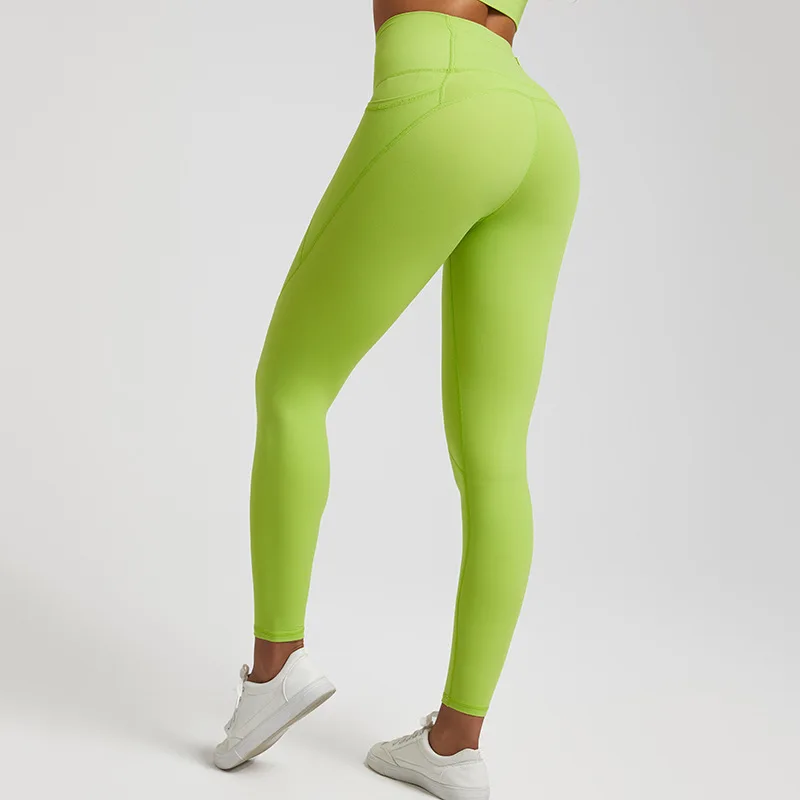 Solid Color Yoga Legging Women Compression Side Pocket Gym High Waist Sport Pant Comprehensive Training Jog Back Waist Zip Pocke