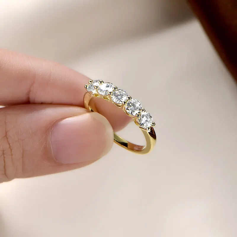 Lnngy Certified Five Stone 4mm Moissanite Ring 14K Gold Filled Half Eternity Anniversary Rings For Women Party Jewelry Gift