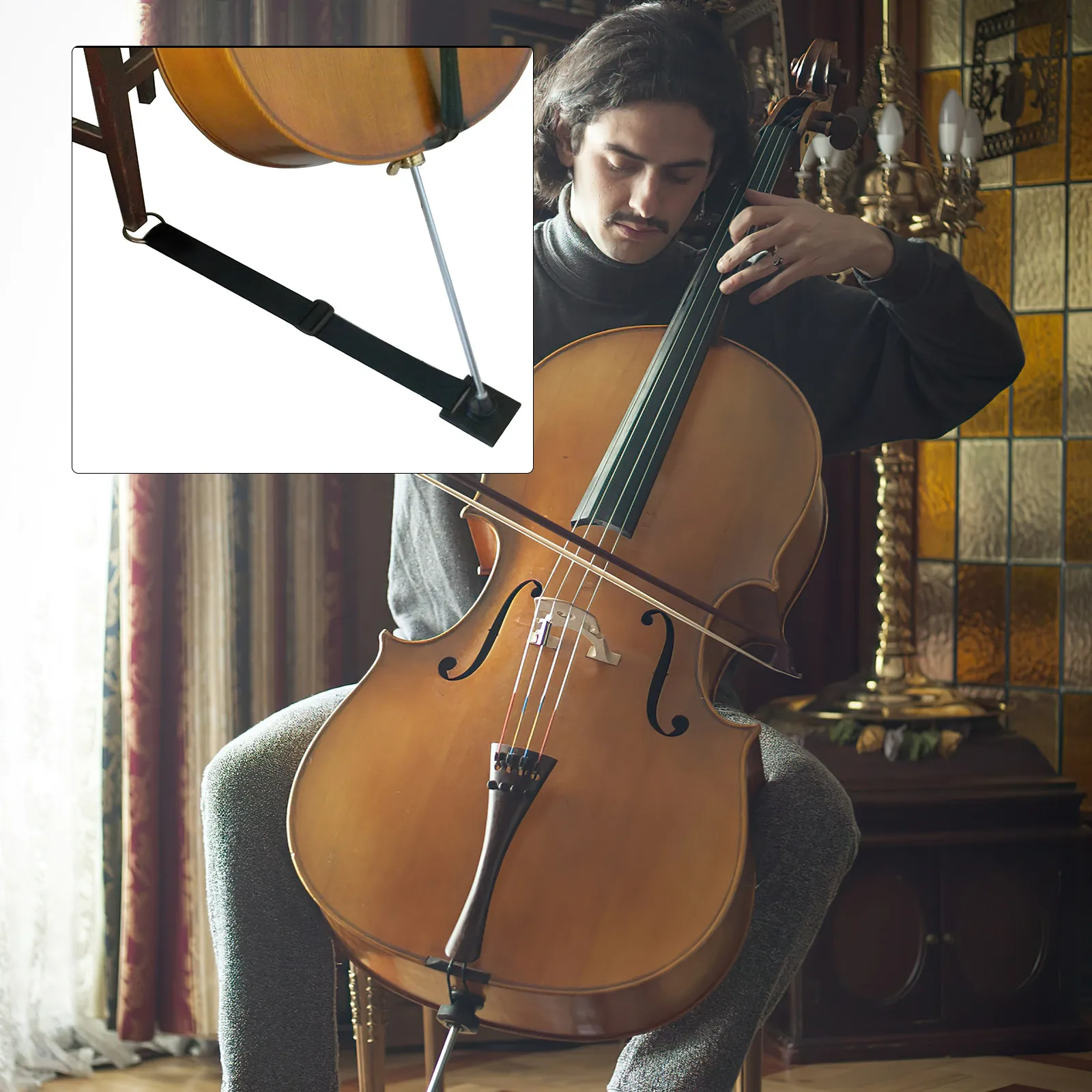 Heavy Duty Anti-Slip Mat Adjustable 16-28 Inch Cello Strap Floor Protector Strap Stop Holder for Musicians Cello Stop Holder