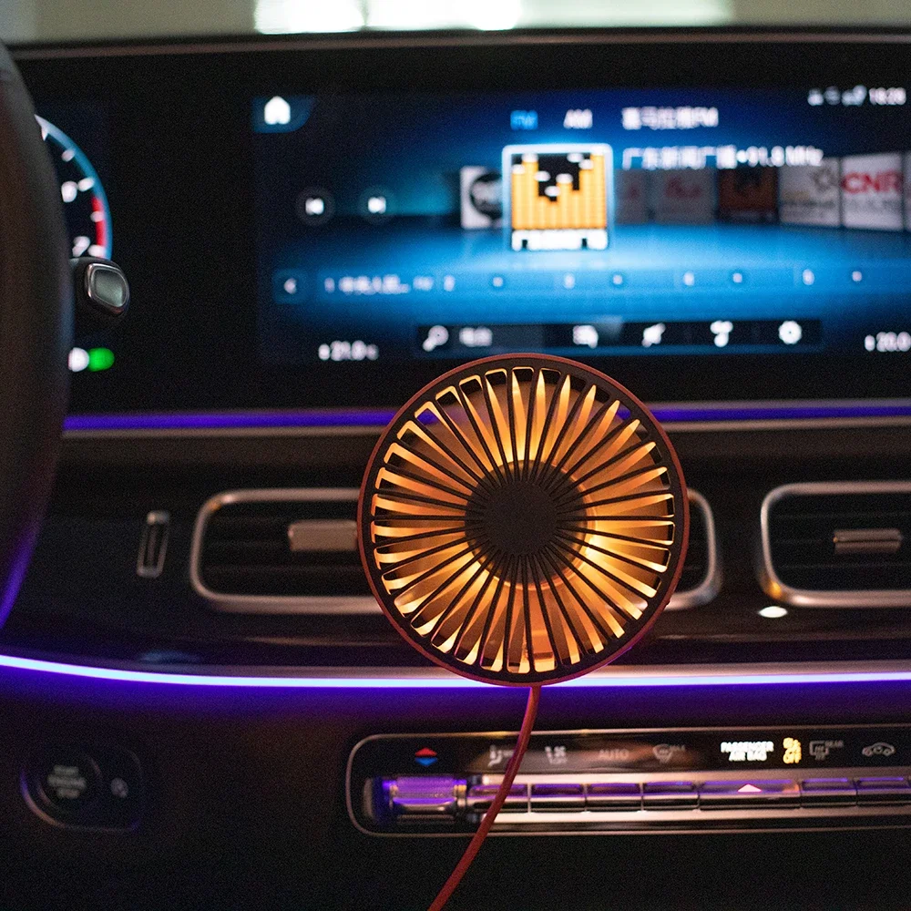 Car Fan 360 Degree Rotatable Cool Colorful LED Lights USB Powered Car Auto Powerful Cooling Air Fan for Car Air Vent Mounted