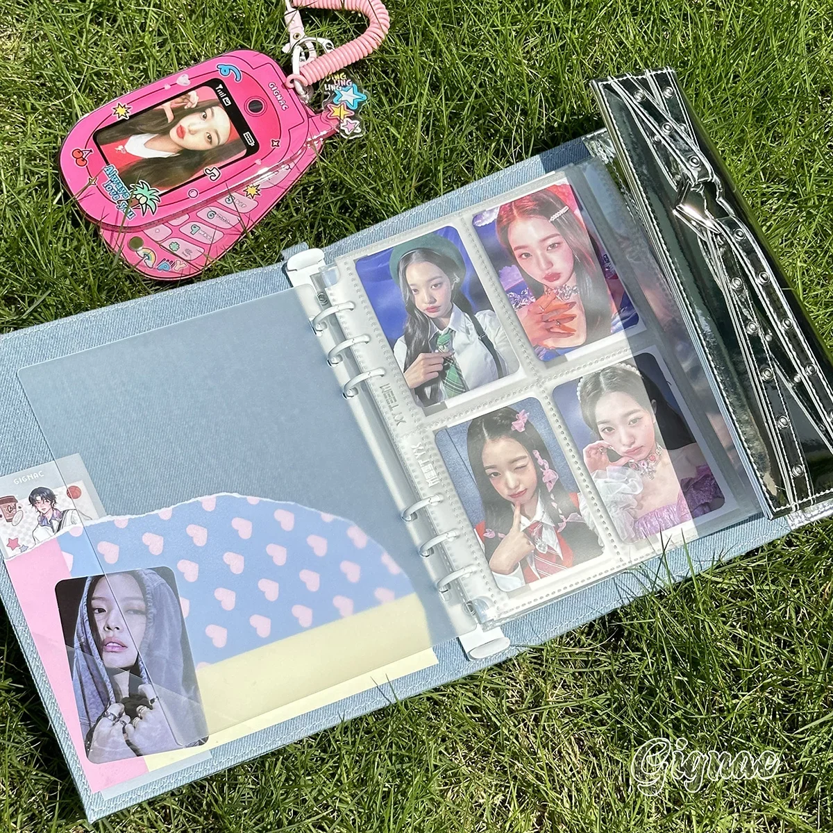 Jeans Laser A5 Binder Kpop Photocard Collect Book 4grid 3inch Photo Holder Idol Photo Album Loose-leaf Notebook