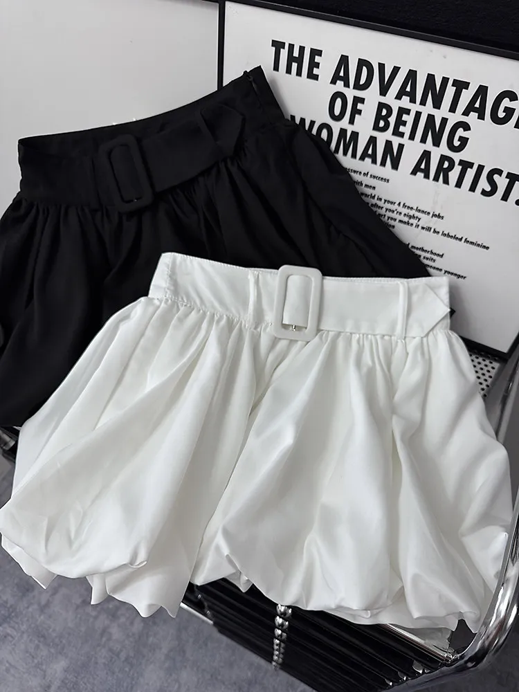 Women's White Mini Bubble Skirt Vintage 2000s Shorts Puffball Skirt Harajuku Korean Style Y2k Gyaru Micro Balloon Skirts Summer
