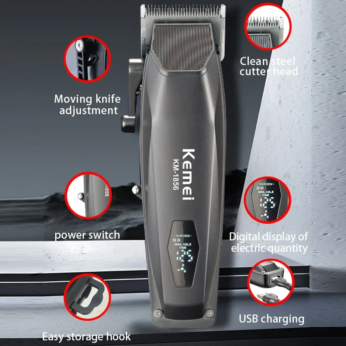 KEMEI Electric Rechargeable Best Hair Trimmer Professional Cordless Barber Hair Clipper Trimmer KM-1856 Men's Haircut Machine