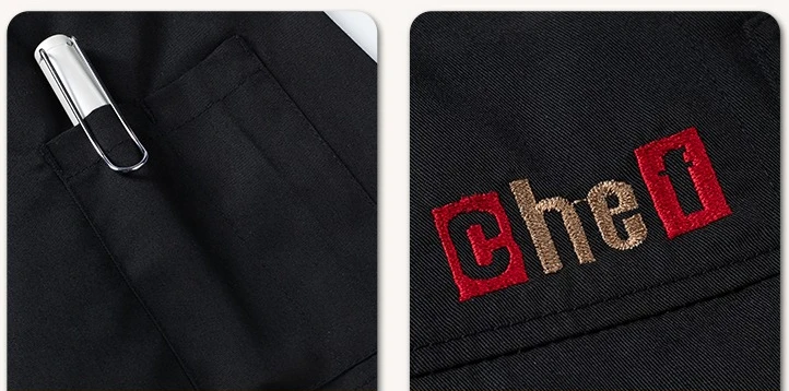 夏用シェフジャケットエプロン帽子半袖シェフユニフォームメンズブラックシェフコートロゴレストランホテルキッチン調理服