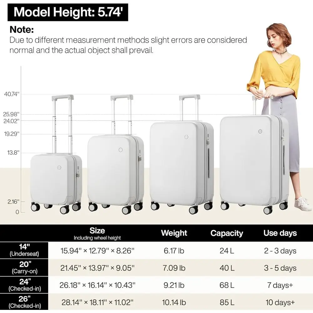 14 Lightweight Hardside Spinner Suitcase with TSA Lock, Carry-On Size, Fine Grid Smoke White