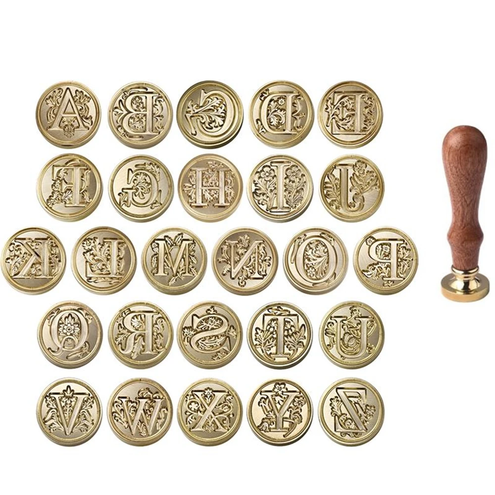 Retro Sealing Wax Stamp Head 26 Alphabet A-Z Letter Seals Stamp Tools Post Decor Wood Stamps Antique Wax Seal Stamp