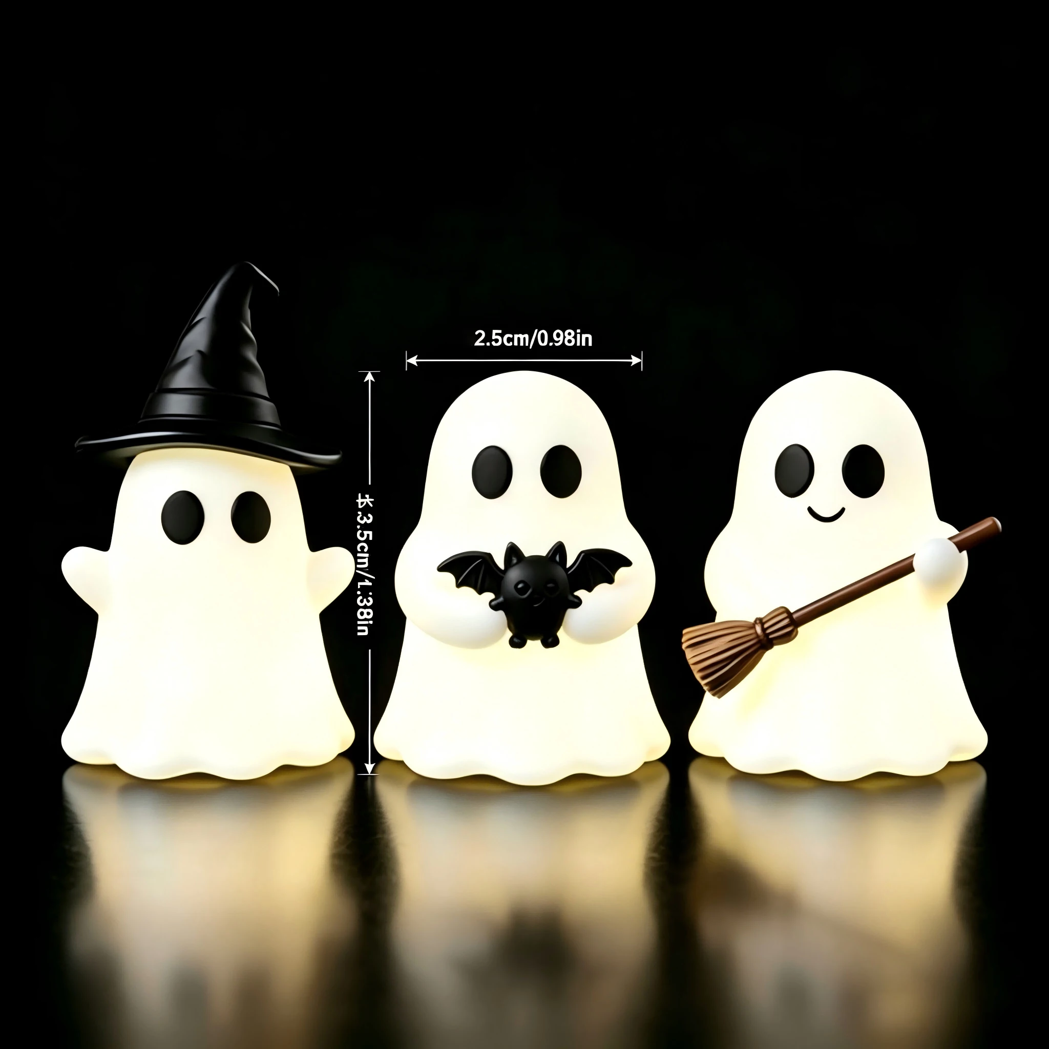 Leuchtende Mini Halloween Geisterfigur, Deko mit sanftem Leuchten im Dunkeln, süße gruselige Tischdekoration für Kuchen, DIY Basteln, Handarbeit und Halloween Party – Detail 6