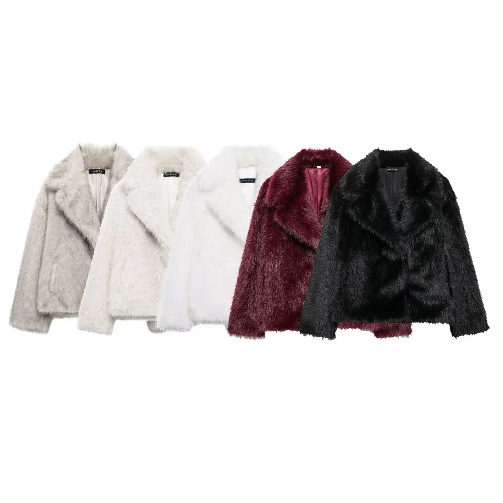 TRAFZA Female Winter Elegant Solid Faux Fur Effect Long Sleeve Cardigan Coat Women's High Street 5-Color Pockets Casual Jacket