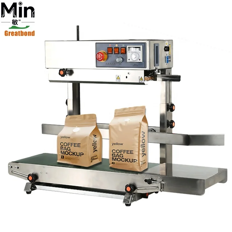 FR450 Automatic Heighten Vertical Continuous Band Sealer Stainless Steel Heavy Food Plastic Bag Film Sealing Machine