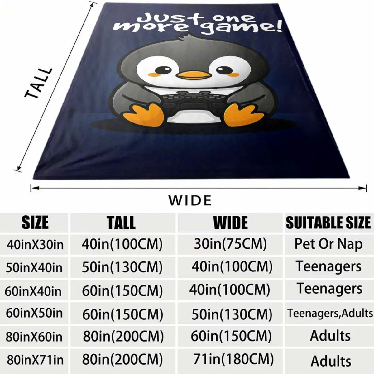 2026 Latest Flannel Blanket | One Cartoon Penguin Game Print, Full Season, Polyester, Soft and Comfortable, Best Holiday Gift fo