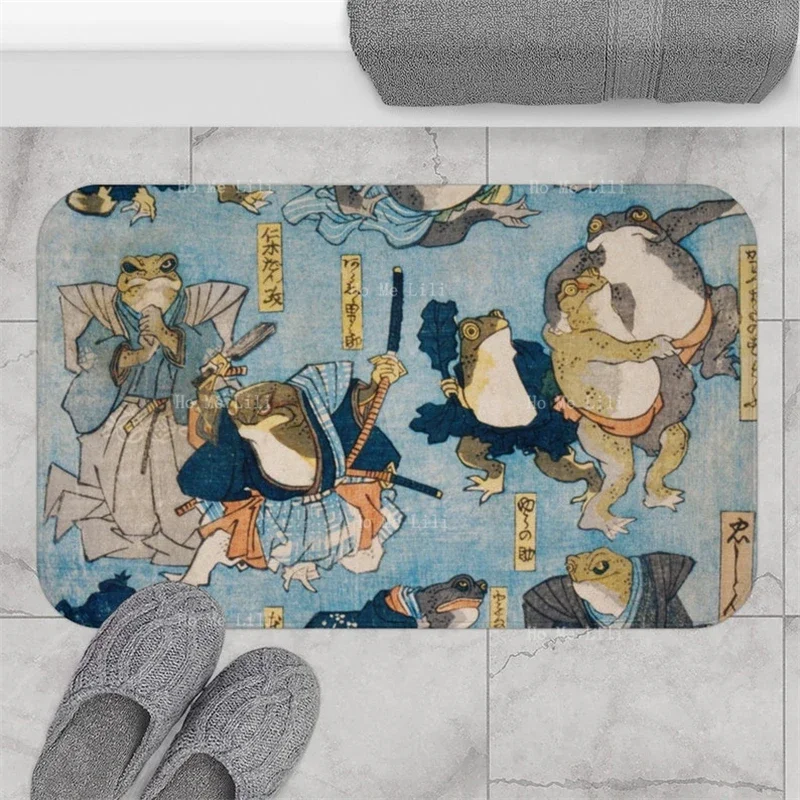 Asian Japanese Ukiyo E Soft Carpet Funny Cat Geisha Frog Samurai Toad Cosplay Anthropomorphic Gift Flannel Floor Rugs