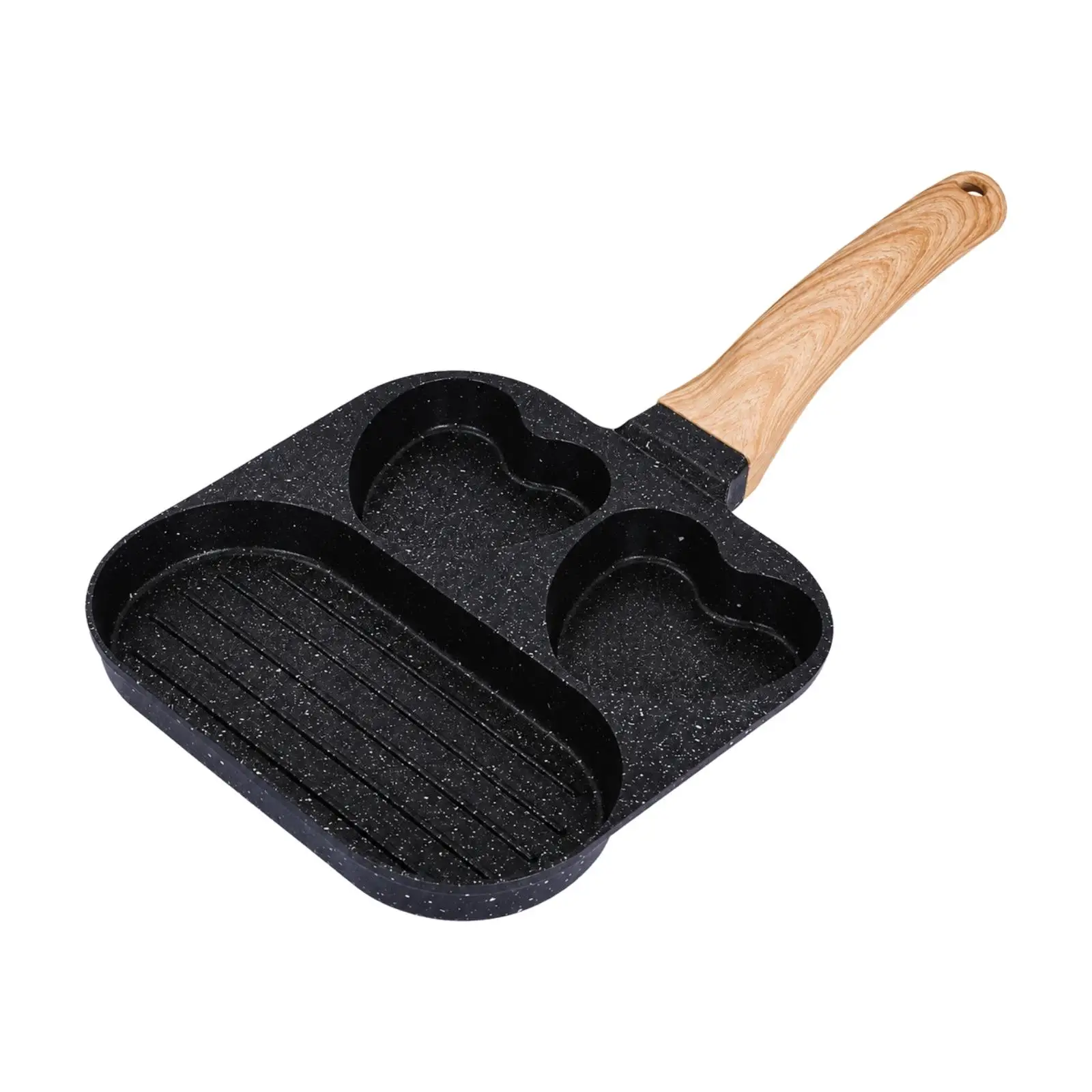 Skillet Multi-Compartment Divided Egg Frying Pan with Heart Compartments Maifan Stone Nonstick Frying Pan Induction Compatible