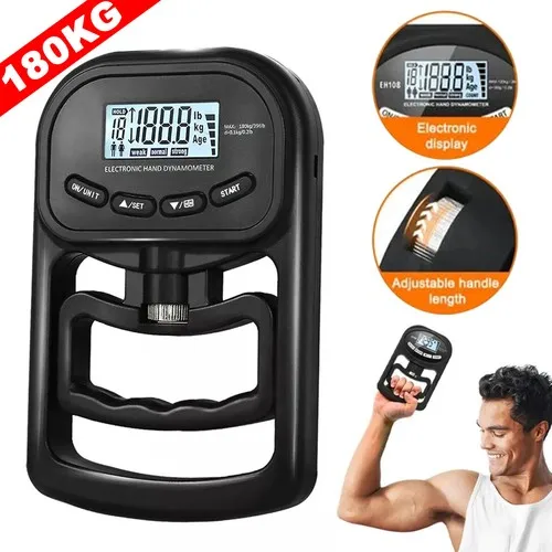 Testeur de force de préhension numérique 180 kg, double alimentation rechargeable/à piles, outil d'entraînement physique électronique