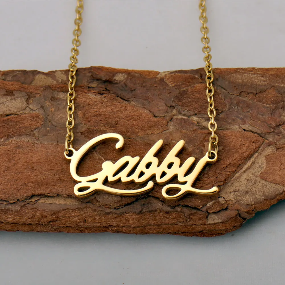 

AOLOSHOW Gabby Gold Color Stainless Steel Name Necklace for Women Personalized Jewelry Nameplate Pendant Collar Choker