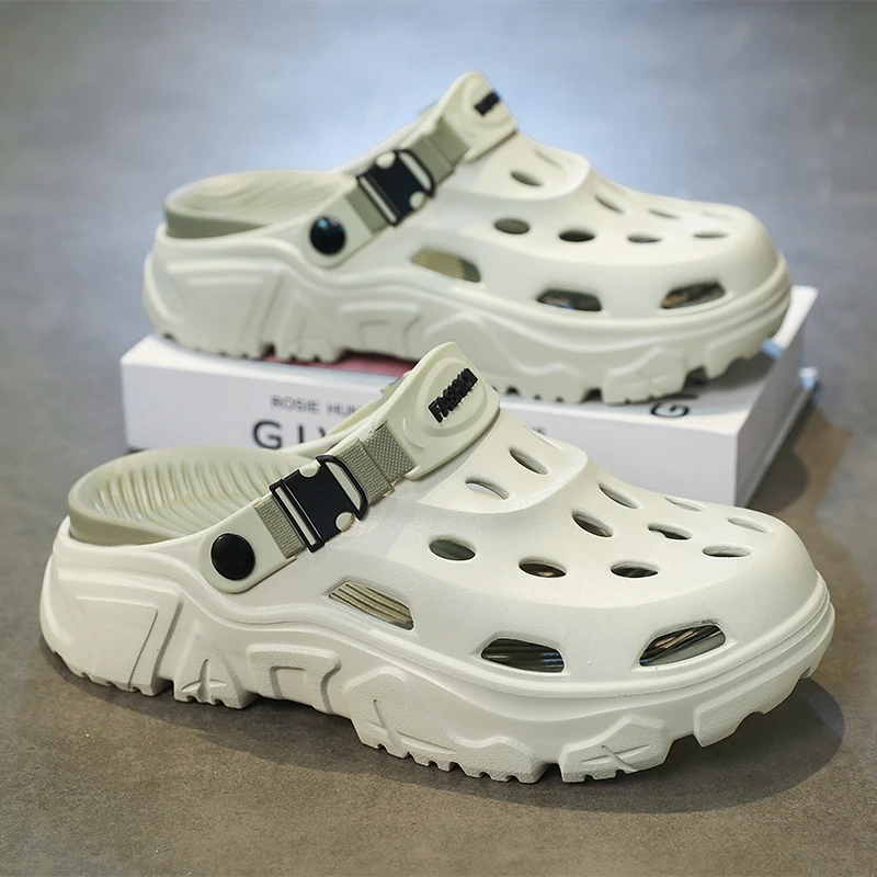 

Outdoor Summer Men's Slip-On Shoes Anti-Slip Breathable EVA Material Driving Two-Way Beach Sandals Thick Bottom Low Heel