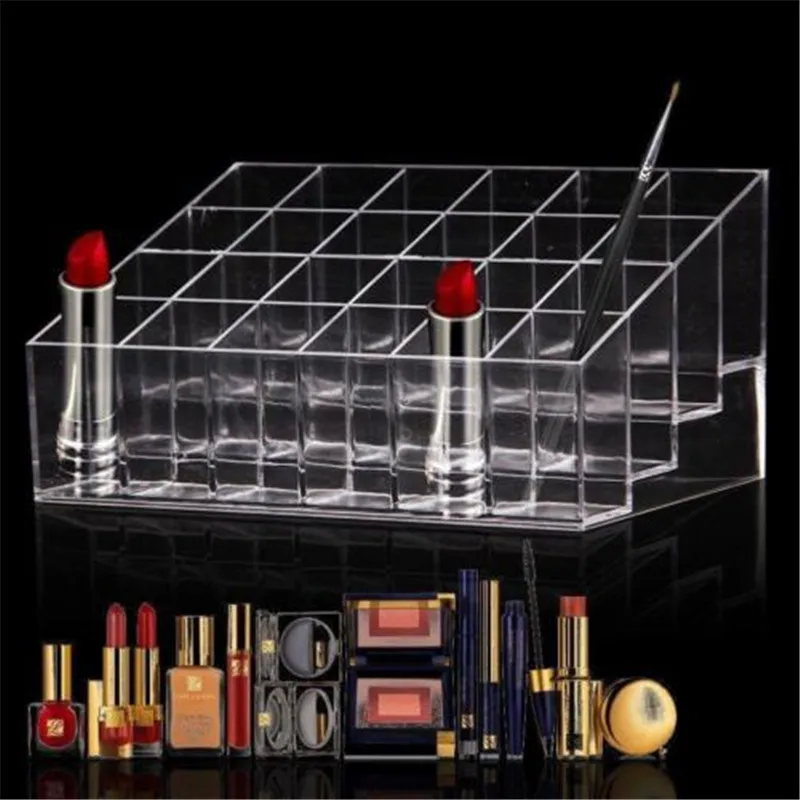 

40/24/12 Lattice Trapezoid Plastic Transparent Makeup Display Rack Lipstick Stand Rack Cosmetic Organizer Holder Box