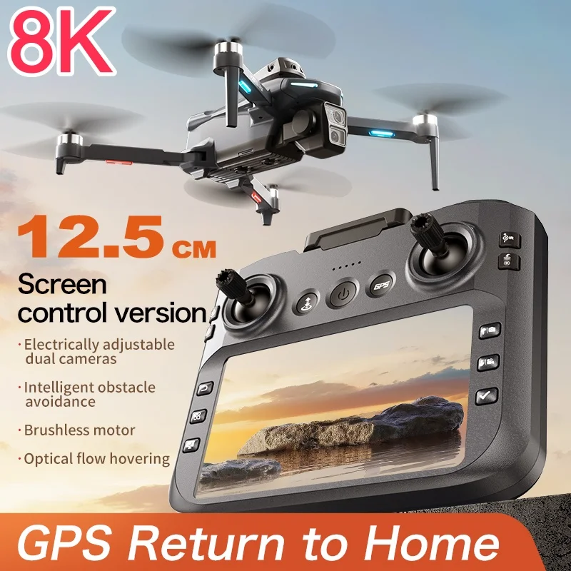 Outside Aerial 8K ESC Dual Camera GPS Follow Me HD Screen Remote Control Drone 360° Obstacle Avoidance Optical Flow FPV RC Drone