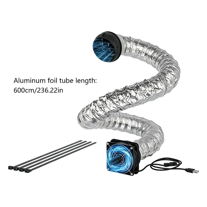 USB AC Outlet Extender with 3900RPM Fan and Flexible, Extendable Tube for Vehicle Rear Seating, Cargo, and Pet Areas