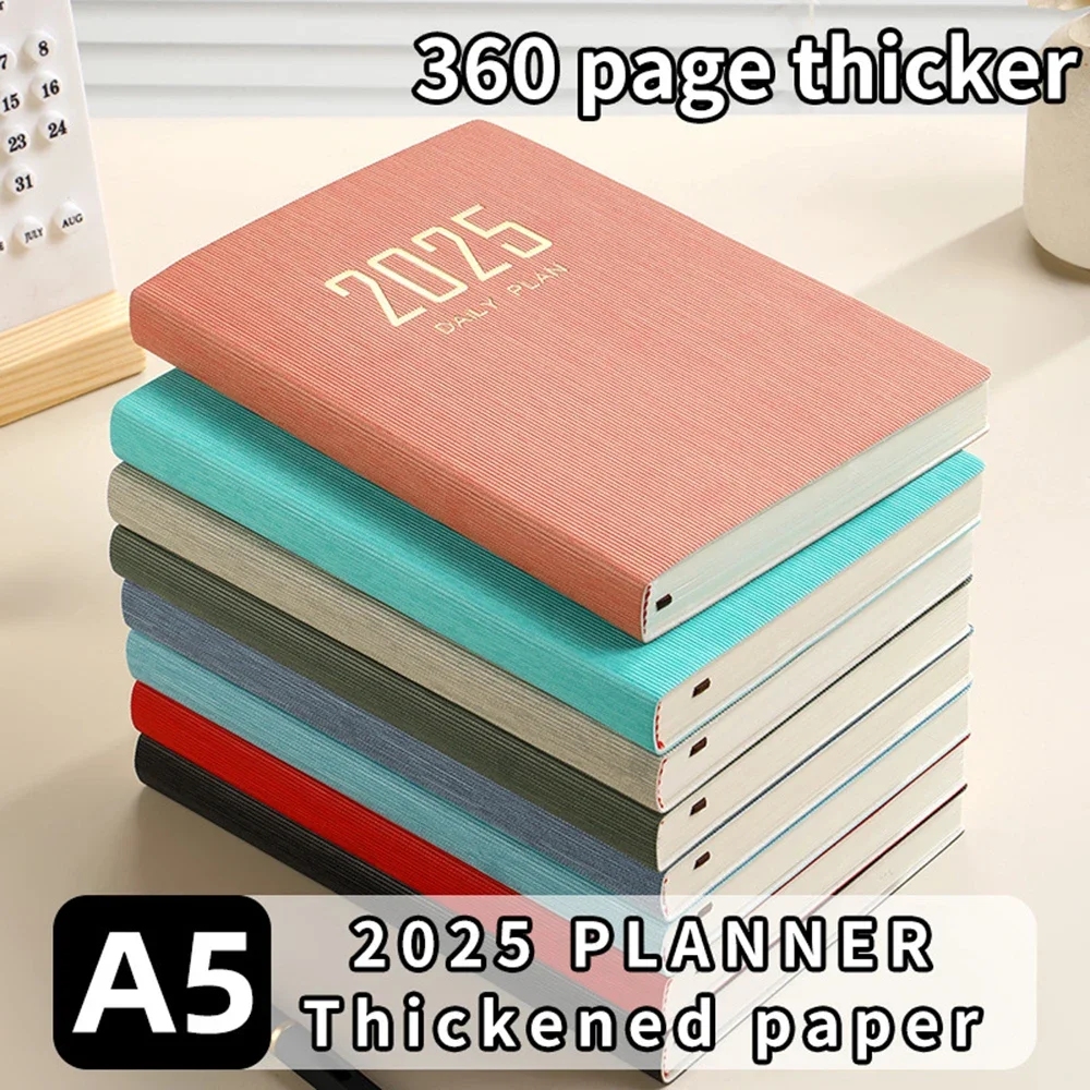 

2025 A5 Agenda Book Thickened 365 Days Notepad Daily Plan English Notebook Stationery Office School Supplies