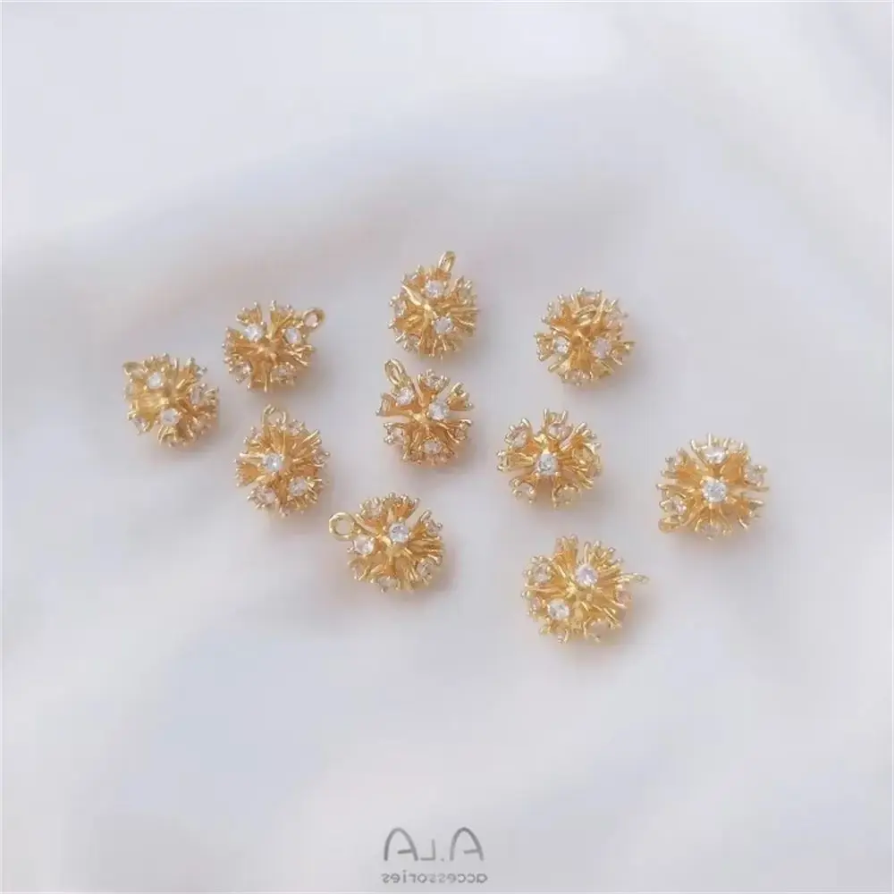 

Zirconia Pineapple Pendant 14K Gold Wrapped Zircon Hair Ball Pendant DIY Bracelet Earrings Handmade Jewelry Charm Pendant K348