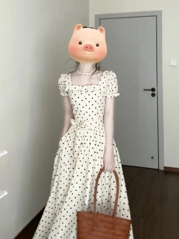 Ele White Polka Dot Dr Damska Zimowa Kolekcja 2025 Nowa Elegancka Długa Sukienka z Podkreśleniem Talii Dr Casual Bubble Sve A-Line S...