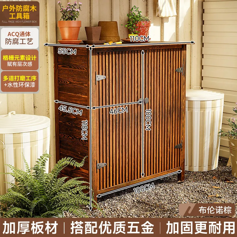 Factory Direct 2026 Outdoor Cabinet Garden Waterproof Sunscreen Outdoor Garden Rainproof Antiseptic Wood Mop Storage Box