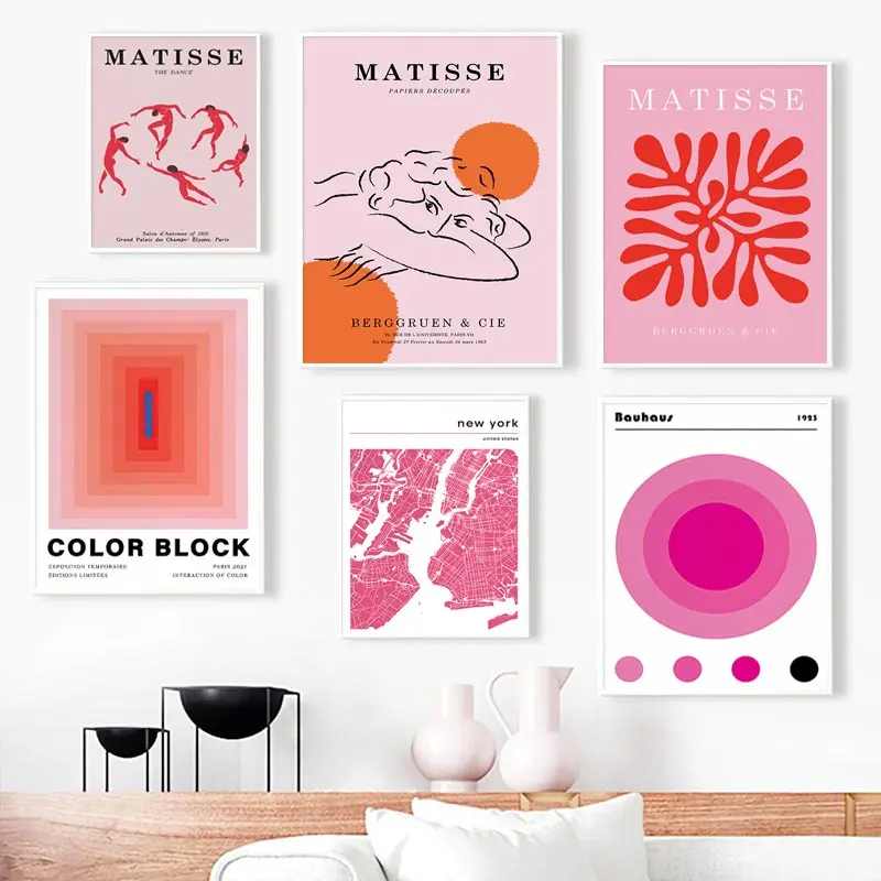 Abstract Pink Matisse Les Muses Map Flower Market Wall Art Canvas Painting Nordic Posters and Prints Wall Picture for Home Decor