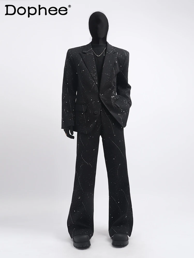 Men's 2025 Spring Autumn New High-End 2pcs Starry Sky Design Suit Jackets Stylish Fashion Men's Trendy Blazers Suit Pants Sets
