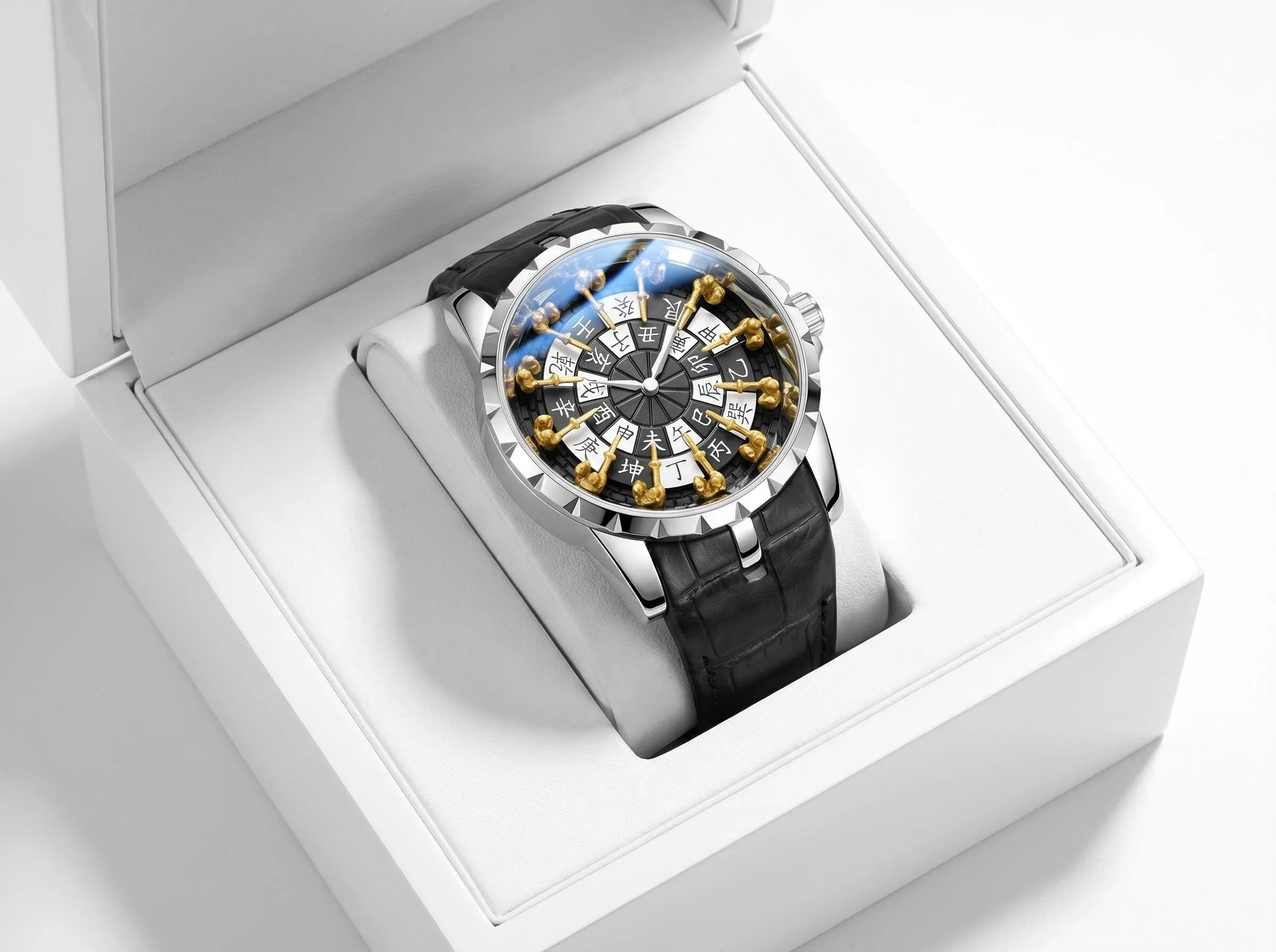 

Three dimensional gold Ruyi relief watch with Chinese twelve branch dial, retro Oriental quartz watch, birthday gift