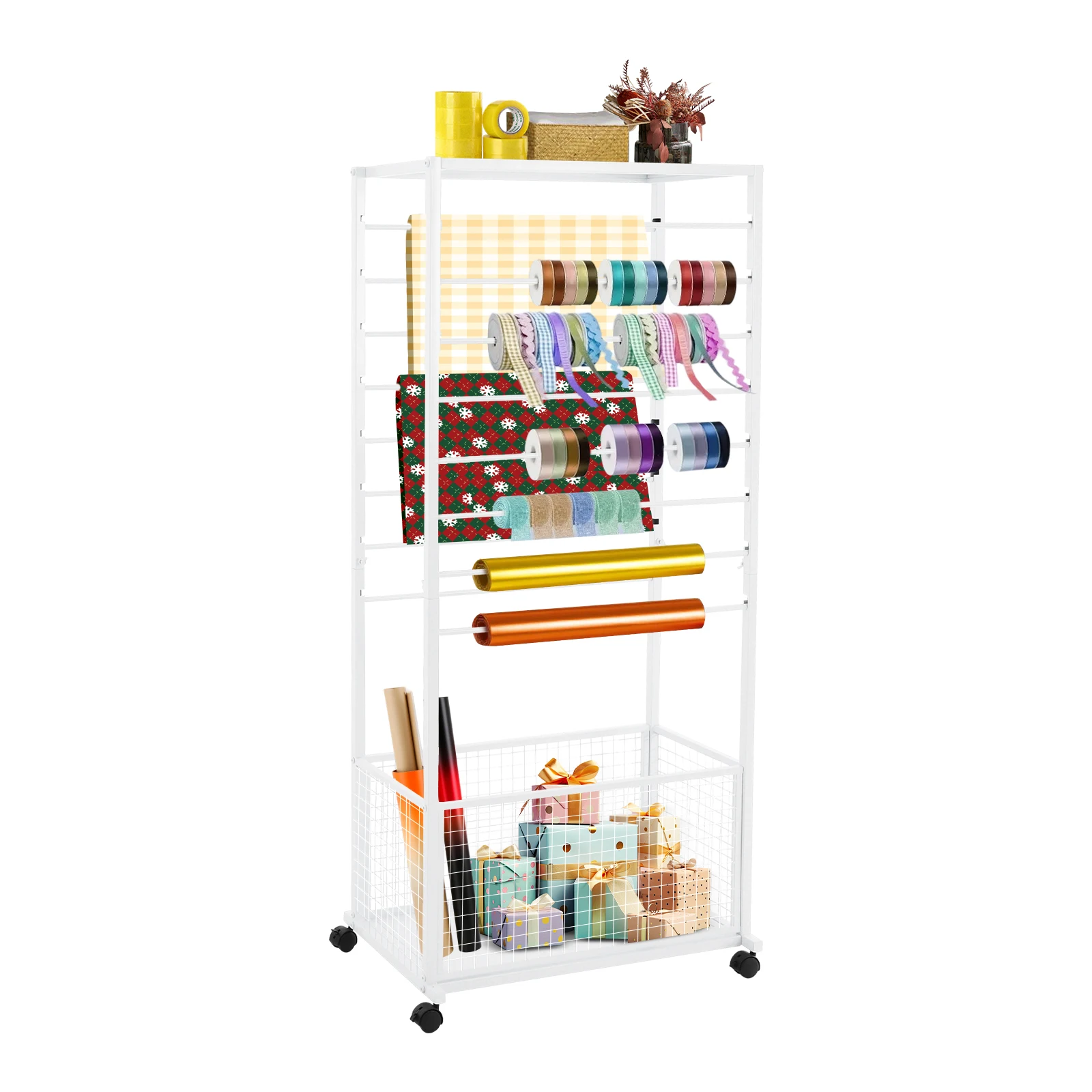 

16-Tier Ribbon Shelf Organiser Iron Ribbon Storage 50kg Load Ribbon Organizer Rack for Flower Shops Craft Rooms Fabric Shops