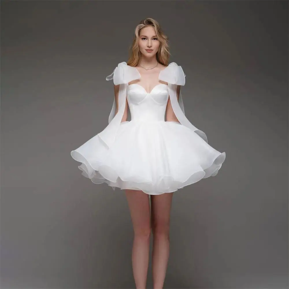 Ivory Cocktail Dresses 2024 Organza Women's Mini Dress Evening Short Dress Woman Party Dress Ball Gowll with Bows Customized