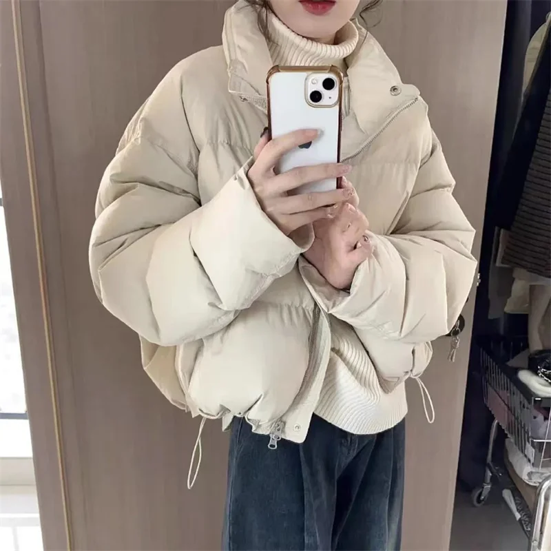 2024 Winter Harajuku Thicken Warm Jacket Men Casual Solid Loose Parkas Male Stand Collar Fleece Puffer Woman Coat Outerwear