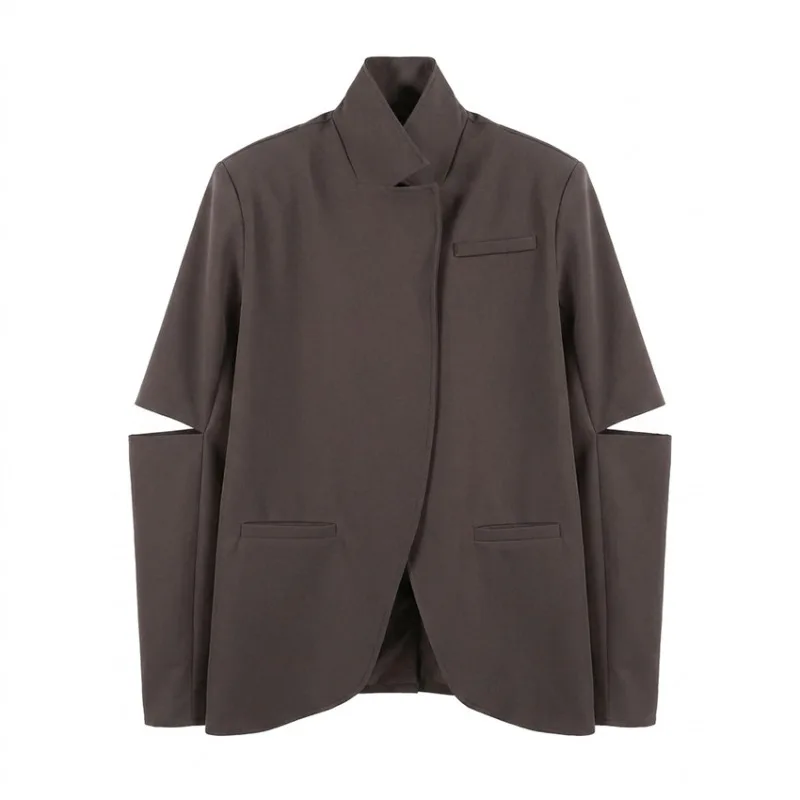 FRAYA LAB Women Brown Stand Collar Blazer Jacket Fall 2026 New Minimal Elegant Loose Casual Suit Coat Outerwear Trendy Chic Soft